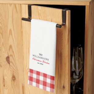 Persoonlijke Kerstkeuken Rood Gingham Familie  Theedoek