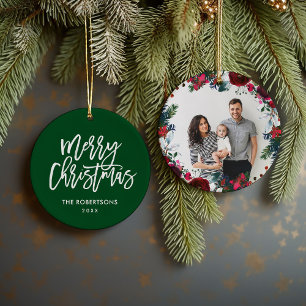 Persoonlijke kerstkrans met foto keramisch ornament