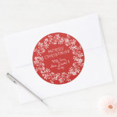 Persoonlijke Kerstkrans Rood en Wit Merry Christma Ronde Sticker (Envelop)