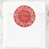 Persoonlijke Kerstkrans Rood en Wit Merry Christma Ronde Sticker (Tas)