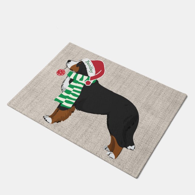 Persoonlijke kerstman Bernese Mountain Dog Burlap Deurmat (Schuin)