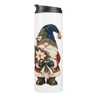 Persoonlijke Kerstman Dwerg met Poinsettia's Thermosbeker