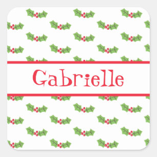 Persoonlijke kerstman Holly & Berries Square Stic Vierkante Sticker