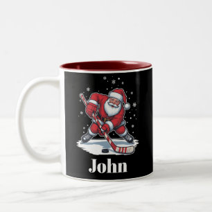 Persoonlijke Kerstman IJshockey Kerst Sport Tweekleurige Koffiemok