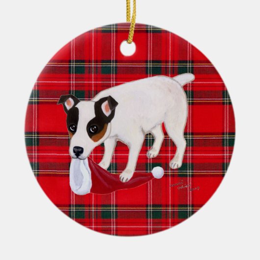 Persoonlijke kerstman Jack Russell Terrier Tartan Keramisch Ornament (Voorkant)