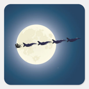Persoonlijke Kerstman met F-16 Jets Militaire Kers Vierkante Sticker