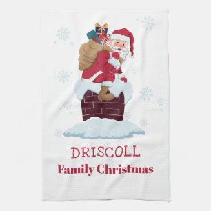 Persoonlijke kerstman op het dak theedoek