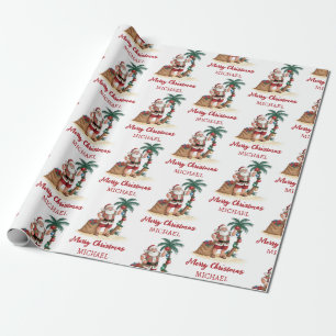 Persoonlijke Kerstman Strand Tropisch Hawaiaans Pa Cadeaupapier