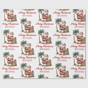 Persoonlijke Kerstman Strand Tropisch Hawaiaans Pa Cadeaupapier