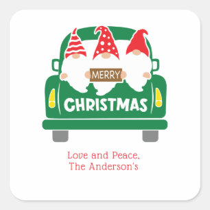 Persoonlijke Kerstmannetjes in Vrachtwagen Kerstfe Vierkante Sticker