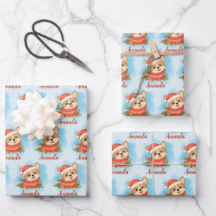 Persoonlijke Kerstmis Corgi Inpakpapier Vel