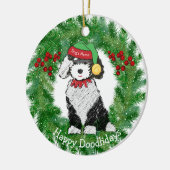 Persoonlijke kerstmis Elf Sheepadoodle Keramisch Ornament (Links)
