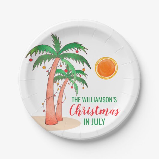 Persoonlijke Kerstmis in juli Palm Trees Papieren Bordje (Voorkant)