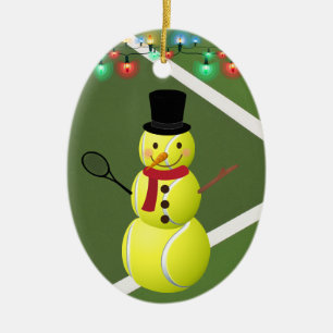 Persoonlijke kerstmis in Tennis Ball Snowman Keramisch Ornament