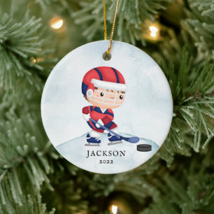 Persoonlijke Kerstmis Keramische Hockey Jongen Orn Keramisch Ornament