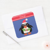 Persoonlijke kerstmis pinguïn vierkante sticker (Envelop)