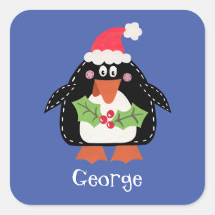 Persoonlijke kerstmis pinguïn vierkante sticker