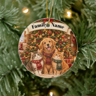 Persoonlijke Kerstmis voor Familie met Huisdier Ka Keramisch Ornament