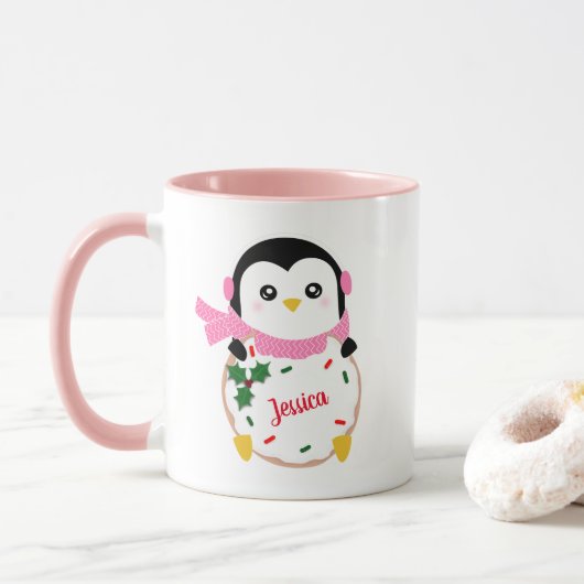 Persoonlijke kerstpinguïn-Mok Mok (Met donut)