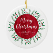 Persoonlijke kerstrode Waterverf Floral Keramisch Ornament (Achterkant)