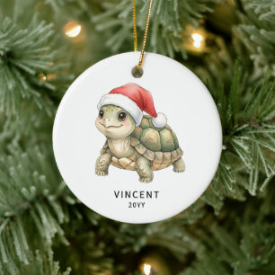 Persoonlijke Kerstschildpad met Kerstmannenhoed Keramisch Ornament