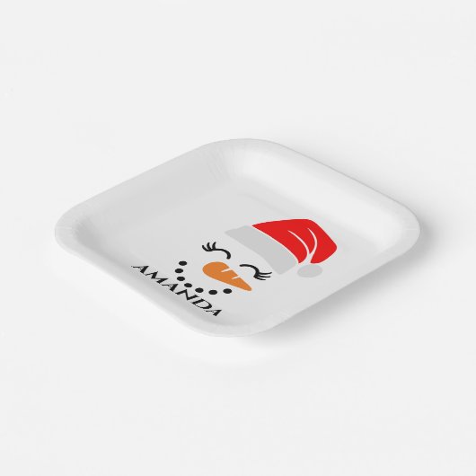 Persoonlijke kerstsneeuwman met aangepaste naam papieren bordje (Gebogen)