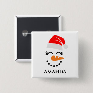 Persoonlijke kerstsneeuwman met aangepaste naam vierkante button 5,1 cm