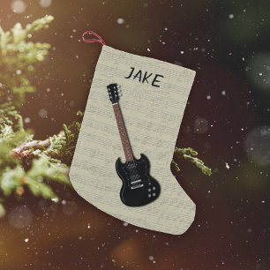 Persoonlijke kerstsok voor jongens met gitaar kleine kerstsok