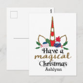 Persoonlijke kerstunicorn briefkaart (Voorkant / Achterkant)