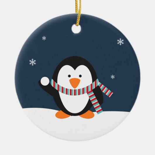 Persoonlijke kerstversiering met pinguïn keramisch ornament (Voorkant)