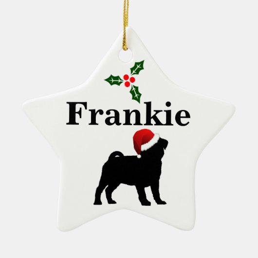 Persoonlijke kerstversiering van Pug Dog Keramisch Ornament (Voorkant)
