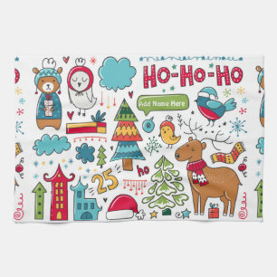 Persoonlijke Kerstvolkskunst Doodles Decoratie voo Theedoek