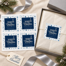 Persoonlijke kerstzegel Navy & Zilver Tre