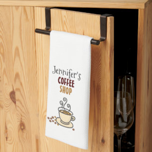 Persoonlijke keukenhanddoek met koffiehuisthema