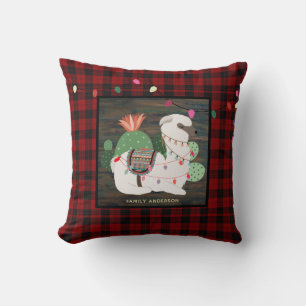 Persoonlijke Kids Lama Alpaca Kerst Buffalo Plaid Kussen