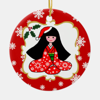 Persoonlijke Kimono Girl-Cartoon Keramisch Ornament