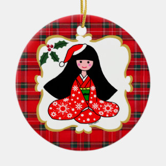 Persoonlijke Kimono Girl-Cartoon Keramisch Ornament