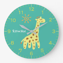 Persoonlijke kinderklok met giraffe & zonneschijn
