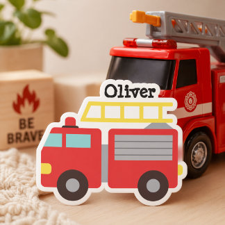Persoonlijke kinderstickers met rode brandweerwage sticker