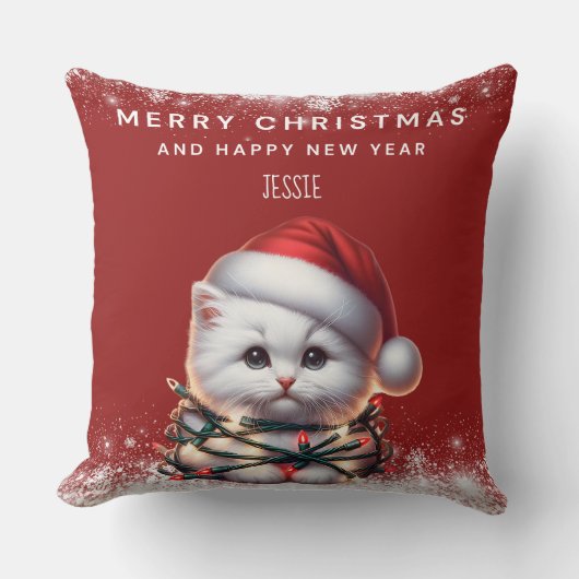 Persoonlijke Kittensintermuts Kerstmis Kussen (Voorkant)