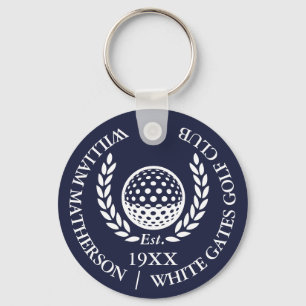 Persoonlijke Klassieke Golfclub Naam Navy Blauwe Sleutelhanger