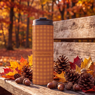 Persoonlijke Klassieke Pompoen Herfst Gingham Plai Thermosbeker