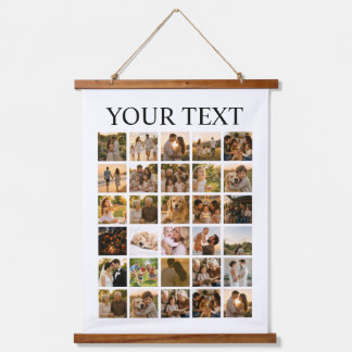 Persoonlijke kleine tekst fotocollage hangend wandkleed