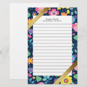 Persoonlijke kleur Floral en Gold Briefpapier (Voorkant / Achterkant)