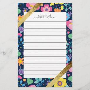 Persoonlijke Kleurrijke Bloemen en Goud Briefpapier