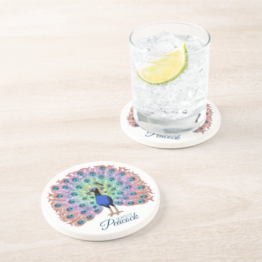 Persoonlijke Kleurrijke Pauw Illustratie Zandsteen Onderzetter (Zijkant)