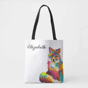Persoonlijke kleurrijke Pop Art Fox Draagtas