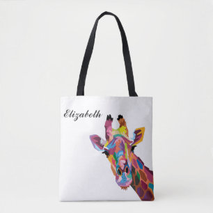 Persoonlijke kleurrijke Pop Art Giraffe Draagtas
