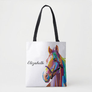 Persoonlijke kleurrijke Pop Art Horse Draagtas