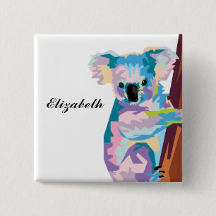 Persoonlijke kleurrijke Pop Art Koala Vierkante Button 5,1 Cm